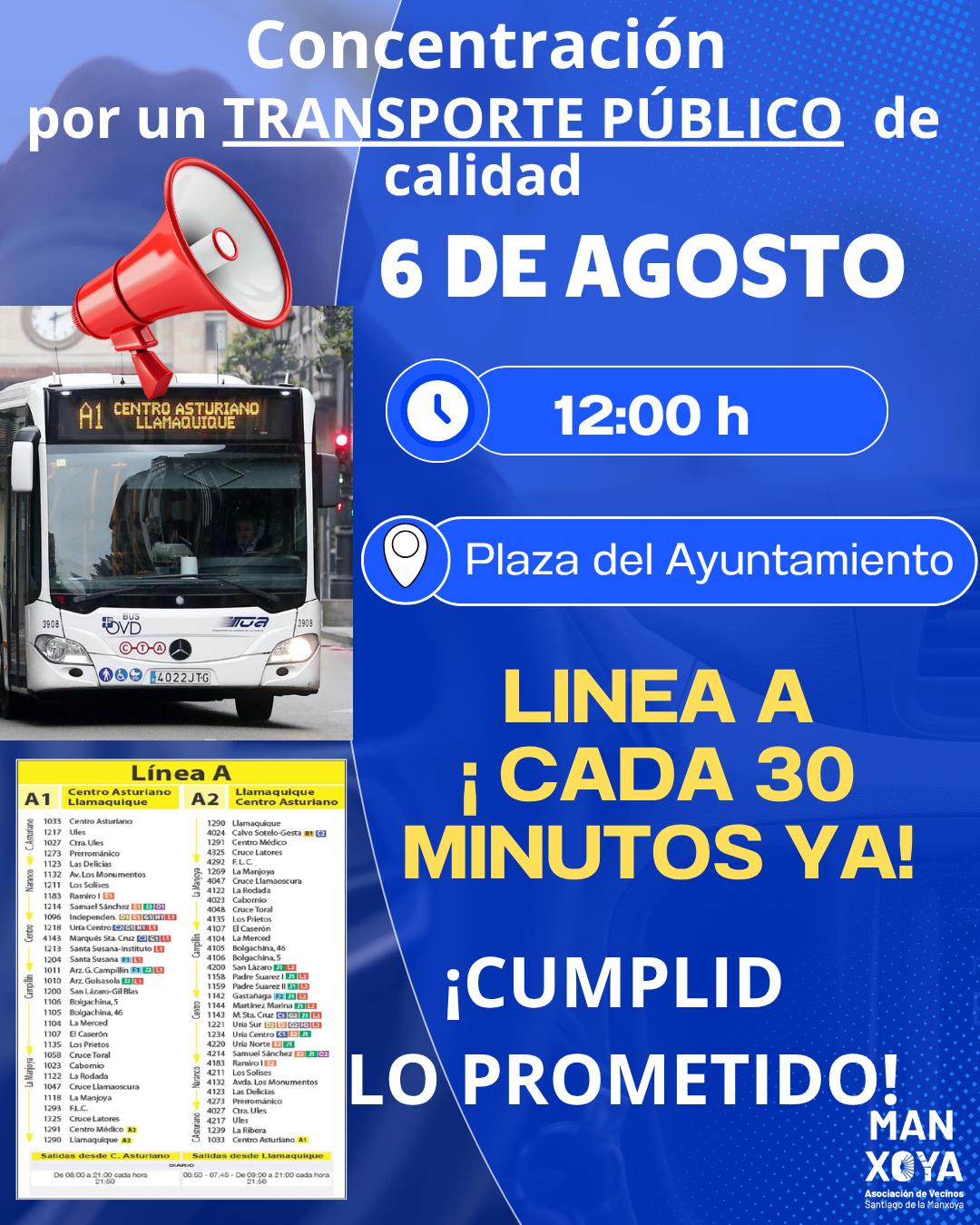 CONCENTRACIÓN EL 6 DE AGOSTO 12:00 H. POR UN TRANSPORTE PÚBLICO DE CALIDAD